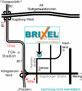 Anhänger Brixel: Anfahrtsplan A8->B17->Königsbrunn Nord->Kfz Brixel